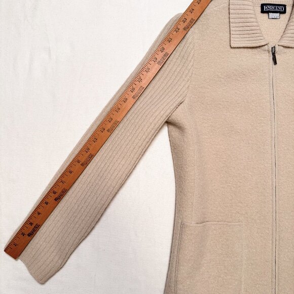 Lands End Cream Beige Boiled Wool Sweater Zip Front Jacket - Picture 14 of 14